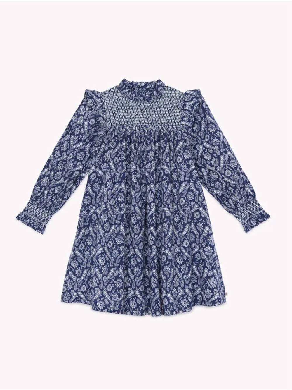 Bonton Navy Paisley Smocked Long-Sleeve Dress